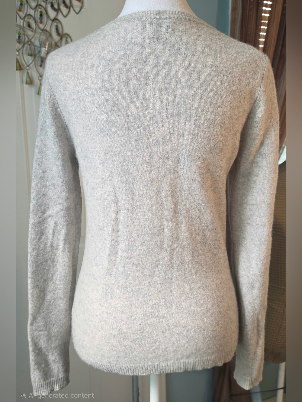 Adrienne Vittadini 2 Ply Cashmere Crewneck Sweater Womens M Oat Grey Soft Cozy - Picture 4 of 12